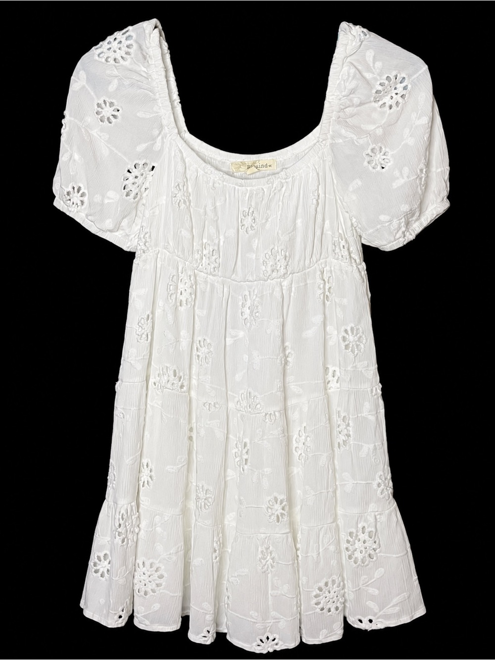 Rewind White Eyelet Embroidered Babydoll Dress Size Small Boho Cottagecore